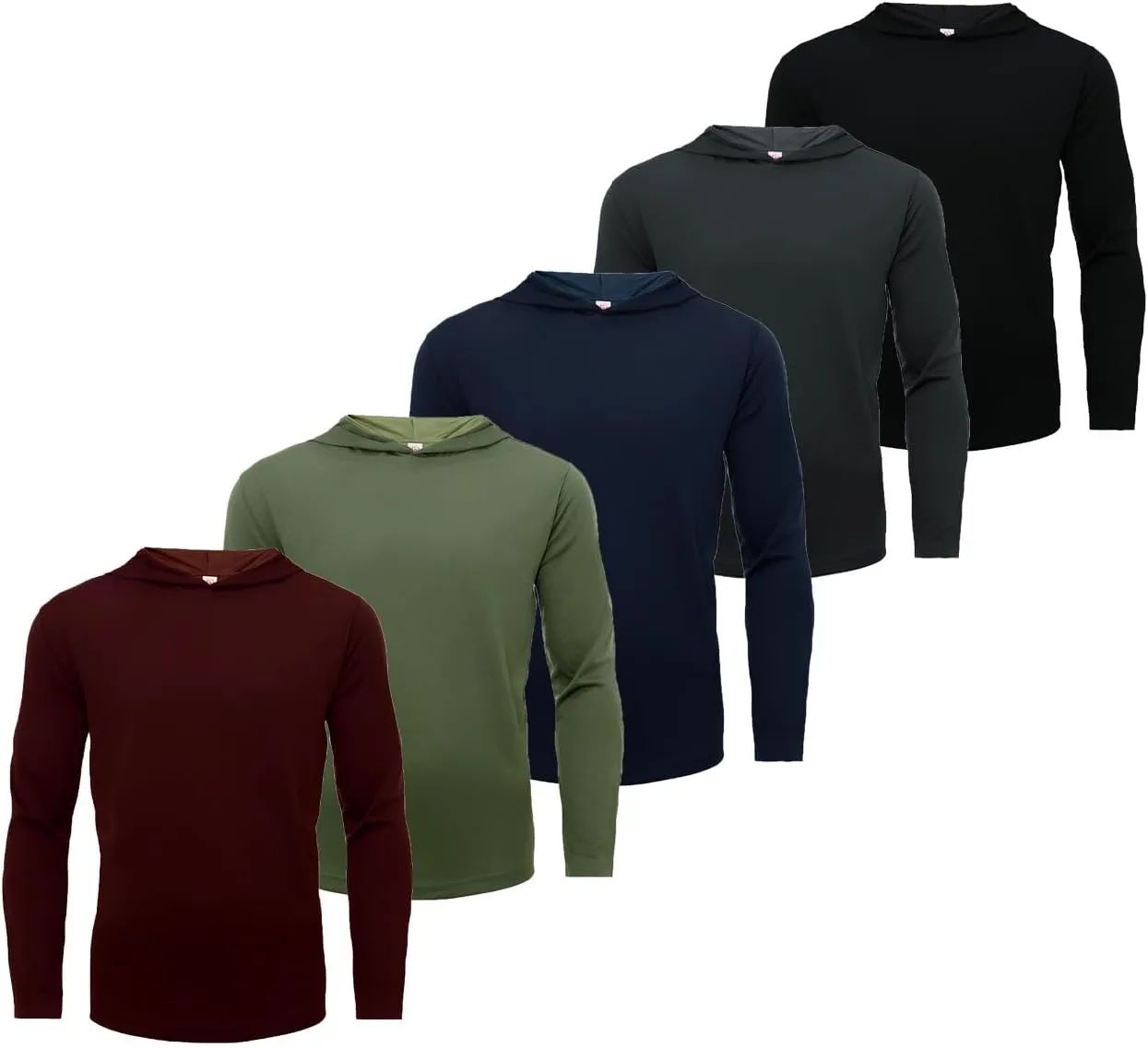 5 Pack Mens Long Sleeve Tee Shirts Quick Dry Sun Protection Hoodie Fishing Shirts Workout Shirts