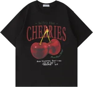 Aelfric Eden Oversized Graphic Tees Unisex Cherries Print T Shirts Casual Summer Short Sleeve Top Cotton Cute Tee Shirt