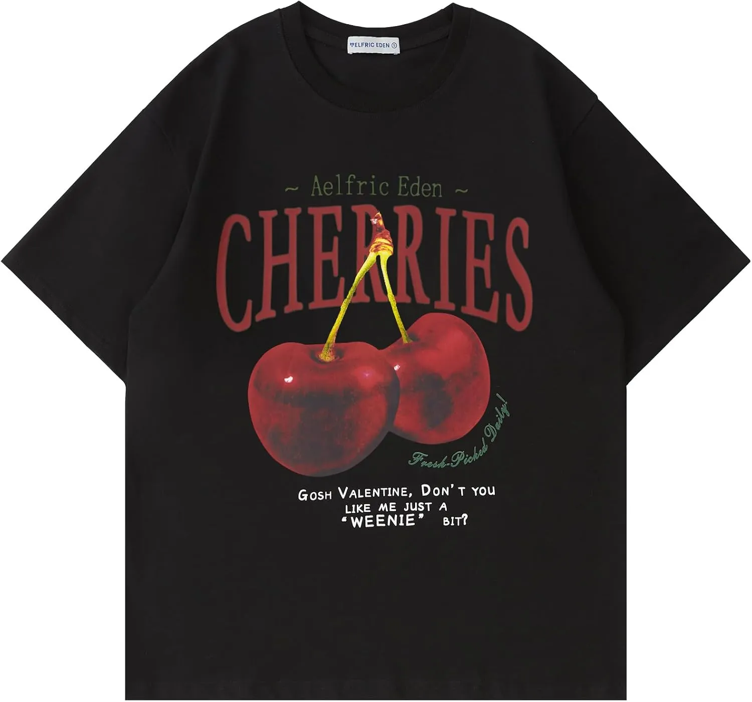 Aelfric Eden Oversized Graphic Tees Unisex Cherries Print T Shirts Casual Summer Short Sleeve Top Cotton Cute Tee Shirt