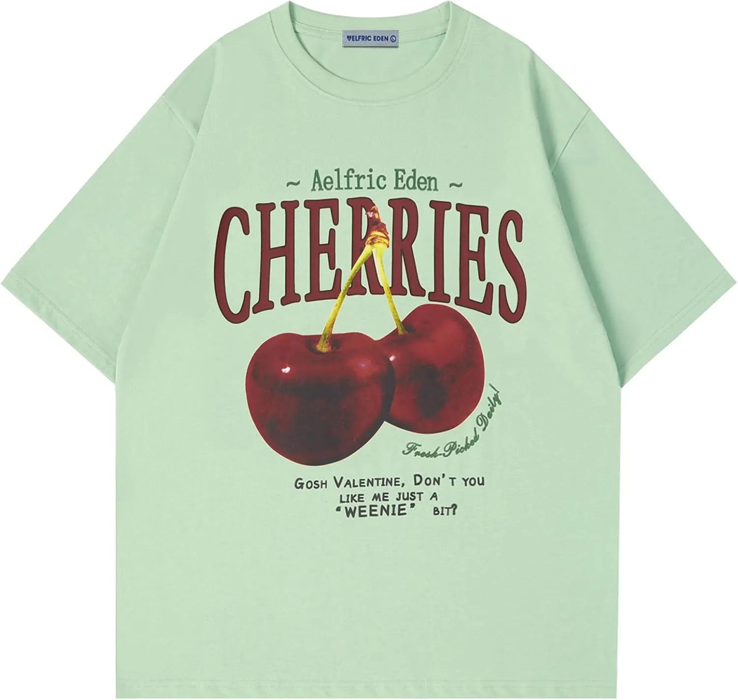 Aelfric Eden Oversized Graphic Tees Unisex Cherries Print T Shirts Casual Summer Short Sleeve Top Cotton Cute Tee Shirt