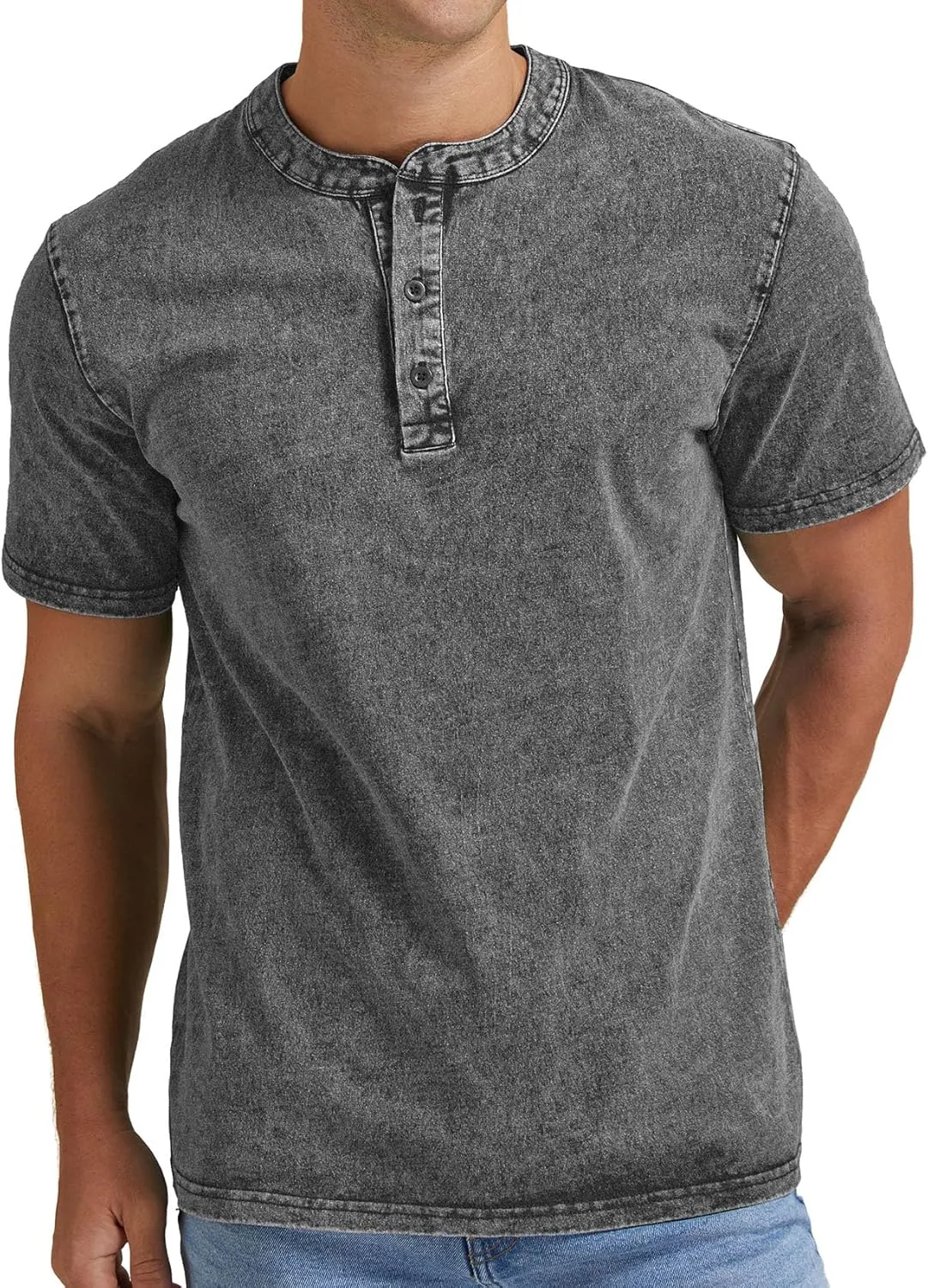 Aimeilgot Mens Distressed Henley Shirts Casual Washed T-Shirts Retro Short Sleeve Tee Cotton Shirts