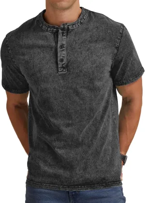 Aimeilgot Mens Distressed Henley Shirts Casual Washed T-Shirts Retro Short Sleeve Tee Cotton Shirts