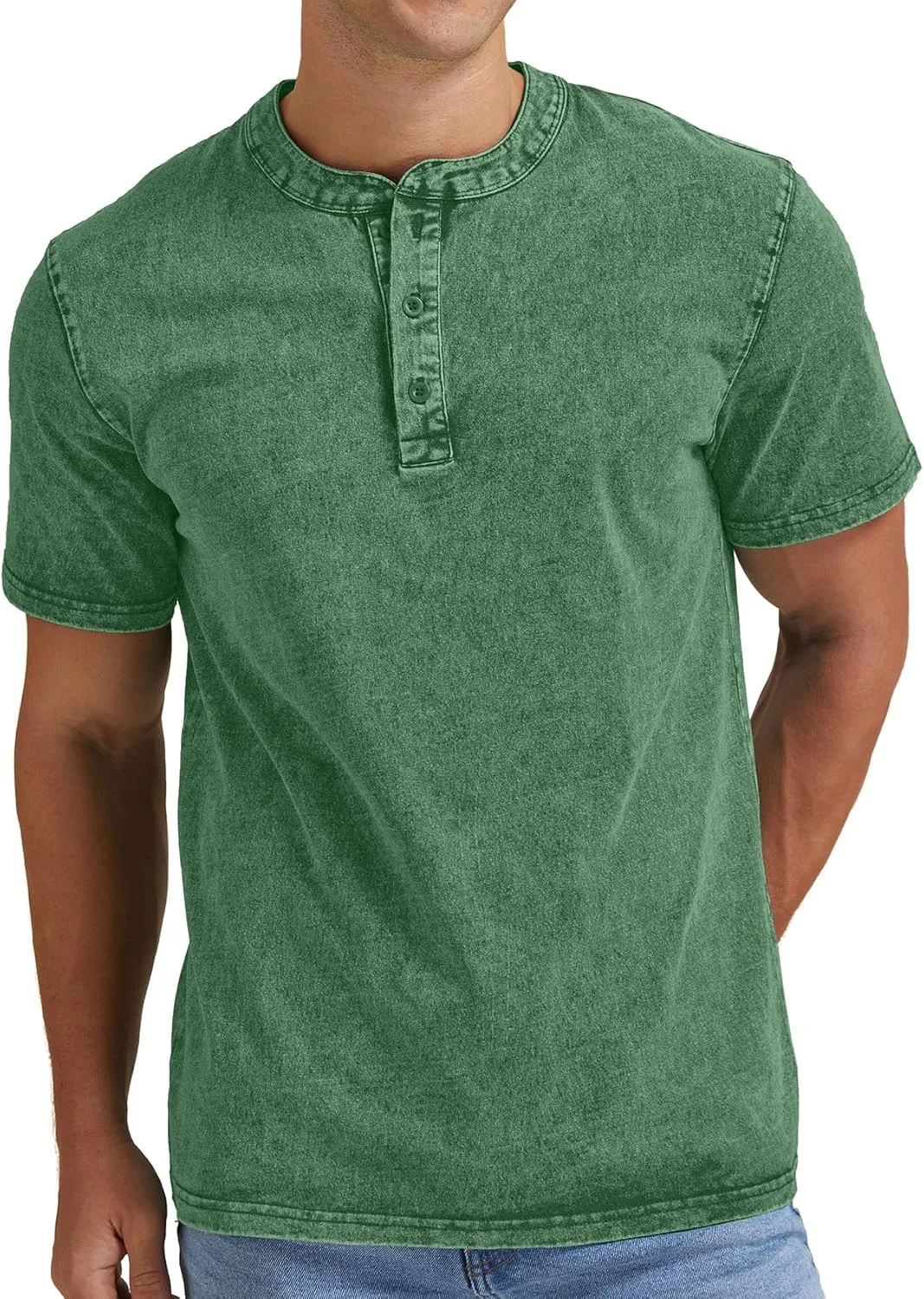 Aimeilgot Mens Distressed Henley Shirts Casual Washed T-Shirts Retro Short Sleeve Tee Cotton Shirts