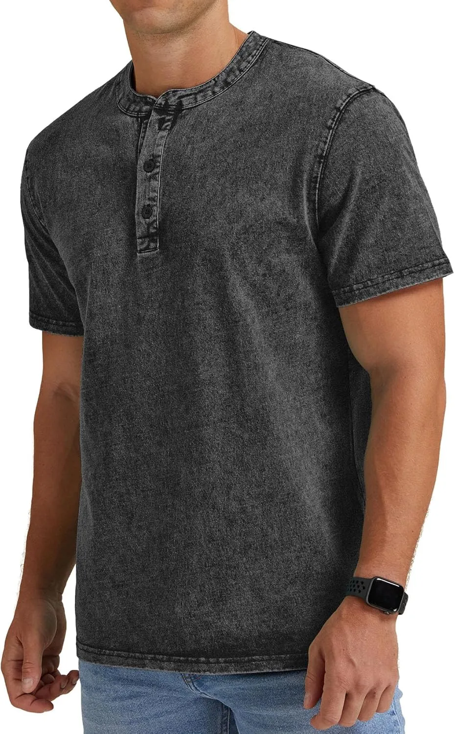 Aimeilgot Mens Distressed Henley Shirts Casual Washed T-Shirts Retro Short Sleeve Tee Cotton Shirts