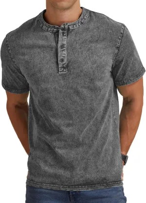 Aimeilgot Mens Distressed Henley Shirts Casual Washed T-Shirts Retro Short Sleeve Tee Cotton Shirts