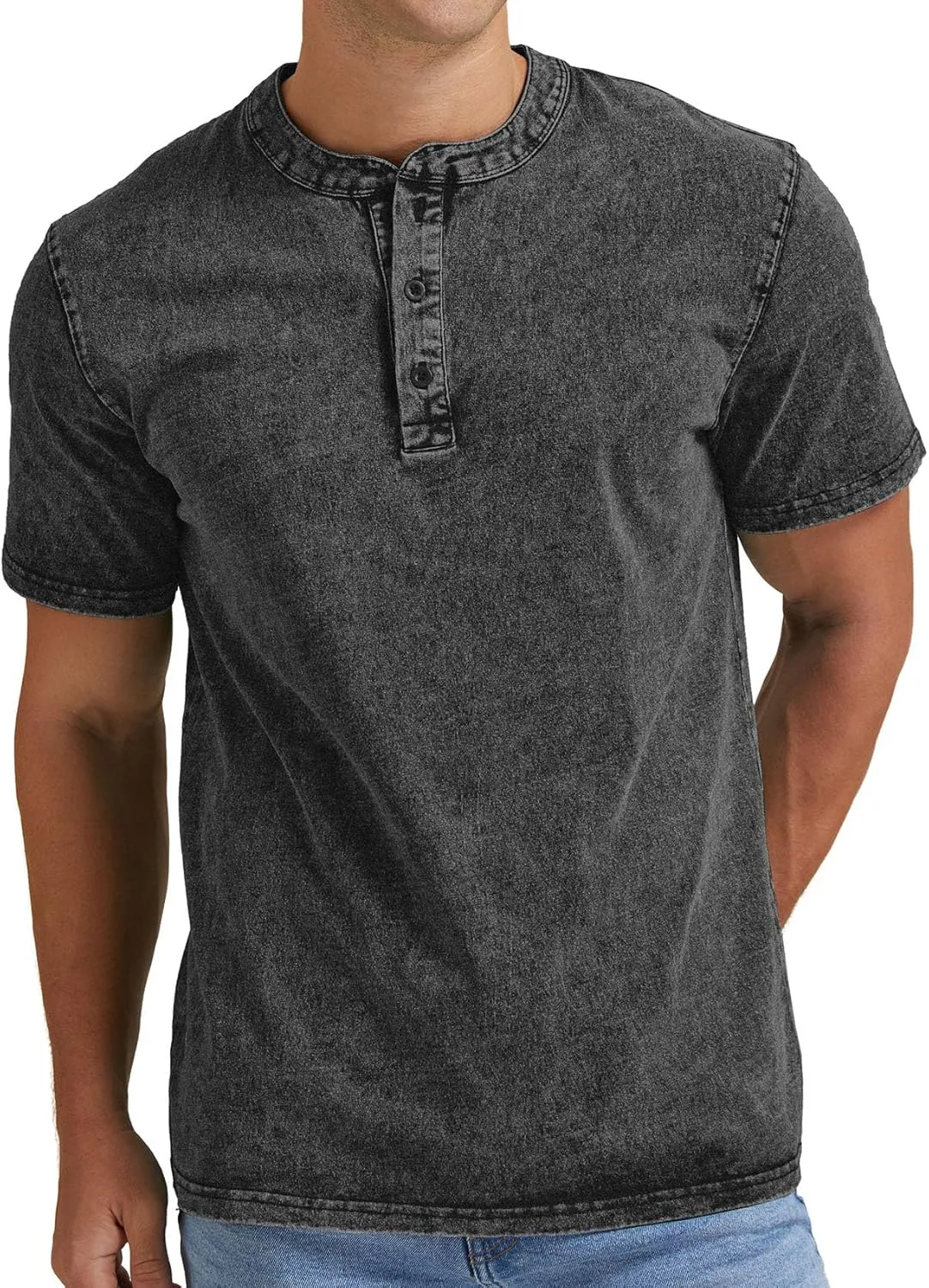 Aimeilgot Mens Distressed Henley Shirts Casual Washed T-Shirts Retro Short Sleeve Tee Cotton Shirts