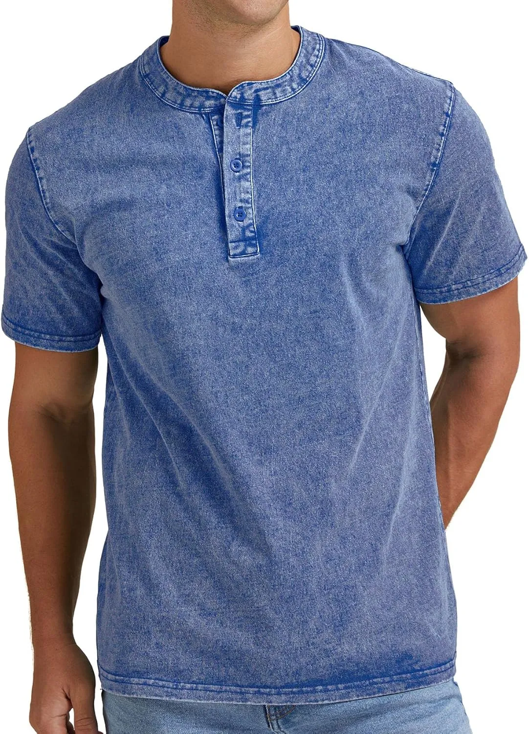 Aimeilgot Mens Distressed Henley Shirts Casual Washed T-Shirts Retro Short Sleeve Tee Cotton Shirts