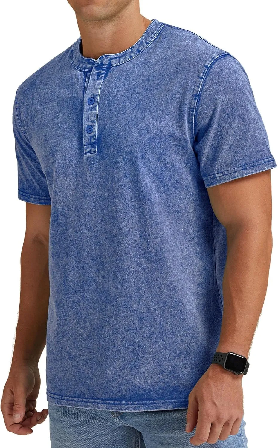Aimeilgot Mens Distressed Henley Shirts Casual Washed T-Shirts Retro Short Sleeve Tee Cotton Shirts