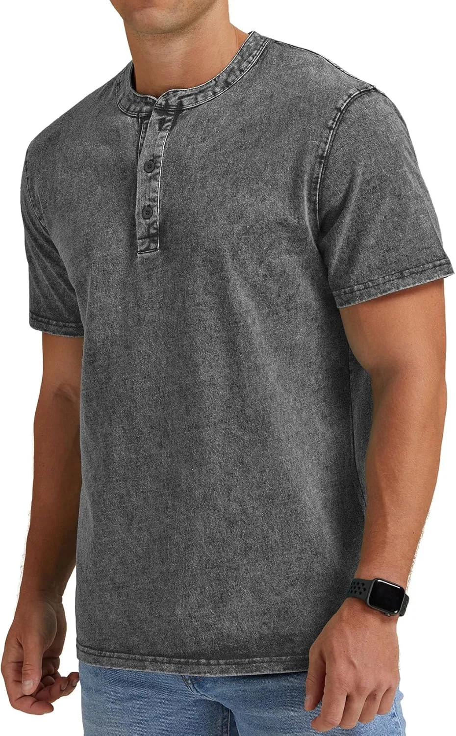 Aimeilgot Mens Distressed Henley Shirts Casual Washed T-Shirts Retro Short Sleeve Tee Cotton Shirts