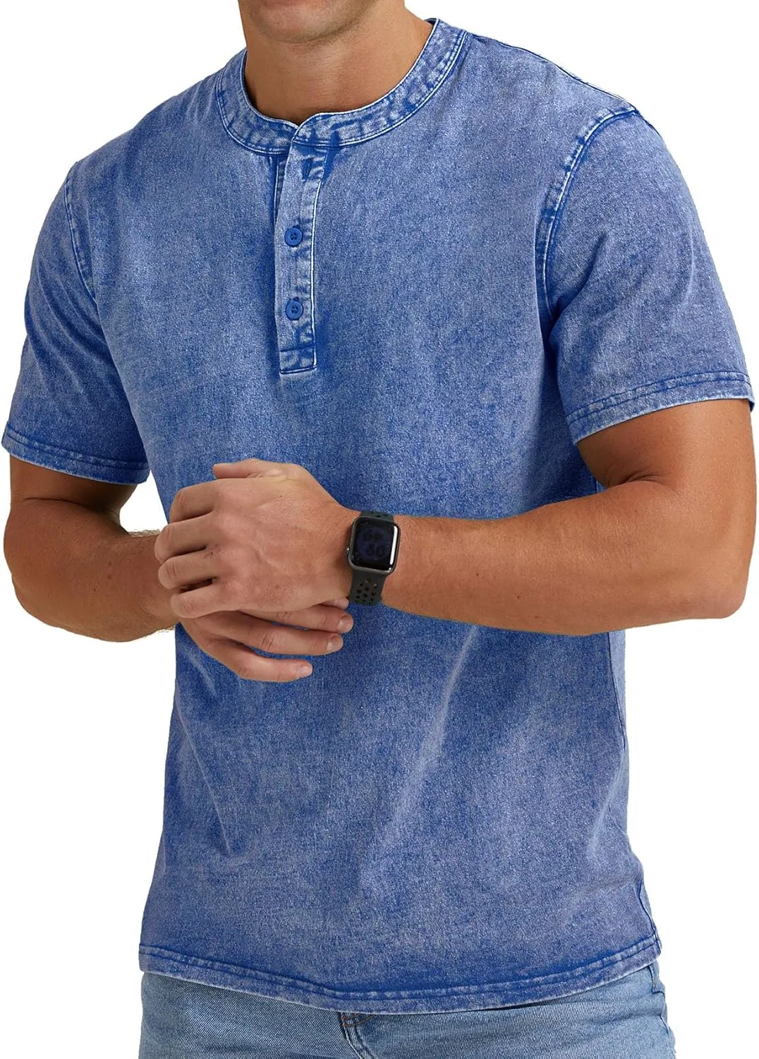 Aimeilgot Mens Distressed Henley Shirts Casual Washed T-Shirts Retro Short Sleeve Tee Cotton Shirts