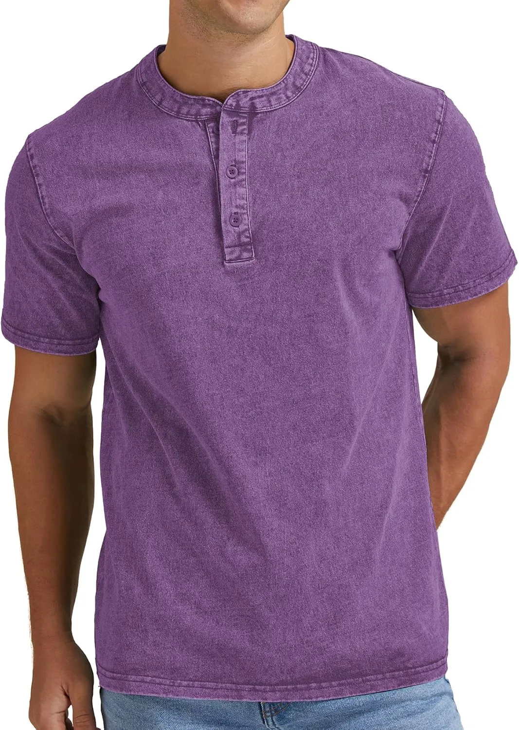 Aimeilgot Mens Distressed Henley Shirts Casual Washed T-Shirts Retro Short Sleeve Tee Cotton Shirts