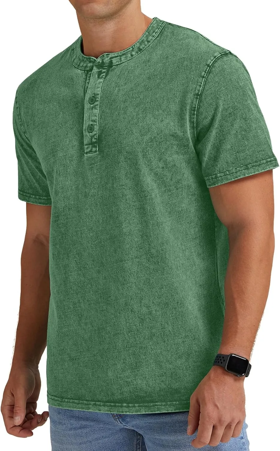 Aimeilgot Mens Distressed Henley Shirts Casual Washed T-Shirts Retro Short Sleeve Tee Cotton Shirts