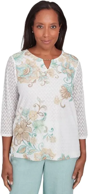 Alfred Dunner Women's Textured Knit Scroll Top, Multi Neutral