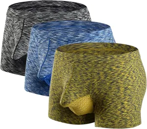 Andongnywell Men's Ice Silk elephant nose Boxer Briefs Pouch Trunks Breathable Underwear Quick Dry Boxer Briefs 3 Pack