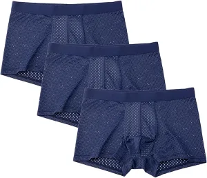 Andongnywell Men's Sexy Boxer Briefs Soft Breathable Underwear Man Trunks Comfortable Sheer Underpants Knickers 3PCS