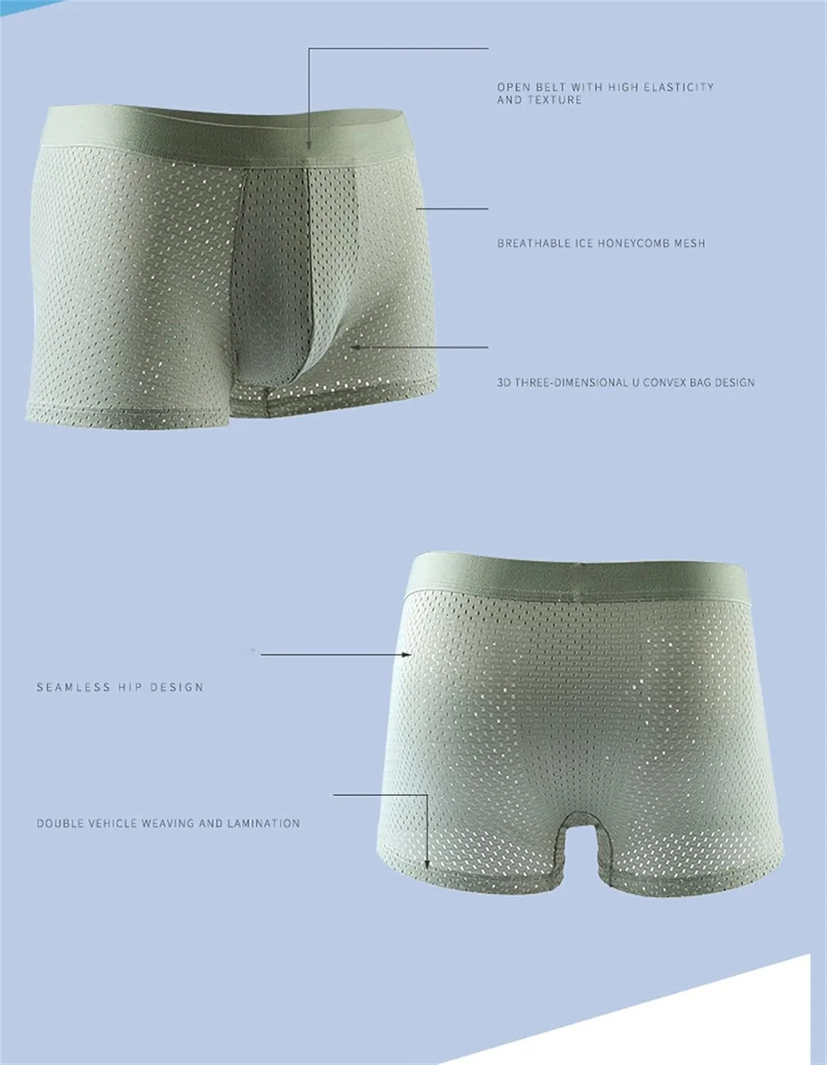 Andongnywell Men's Sexy Boxer Briefs Soft Breathable Underwear Man Trunks Comfortable Sheer Underpants Knickers 3PCS