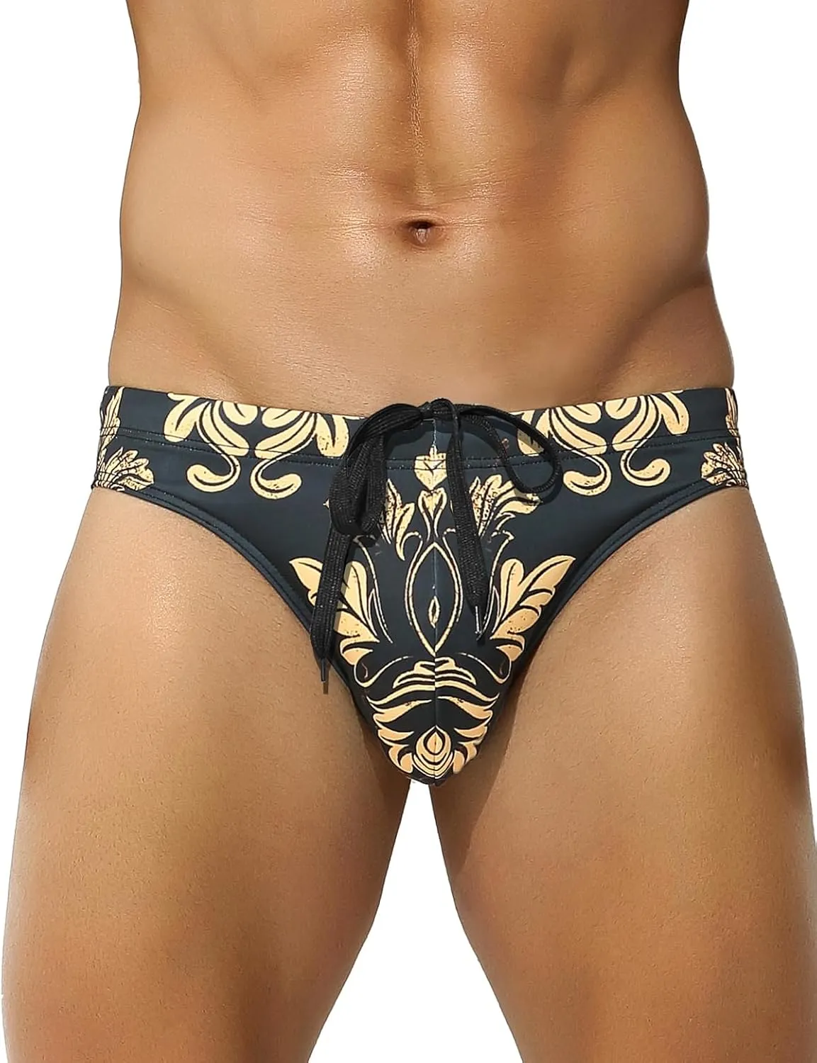 Arjen Kroos Mens Swim Briefs Sexy Bathing Bikini Printed Quick Dry Swimsuit with Drawstring for Men