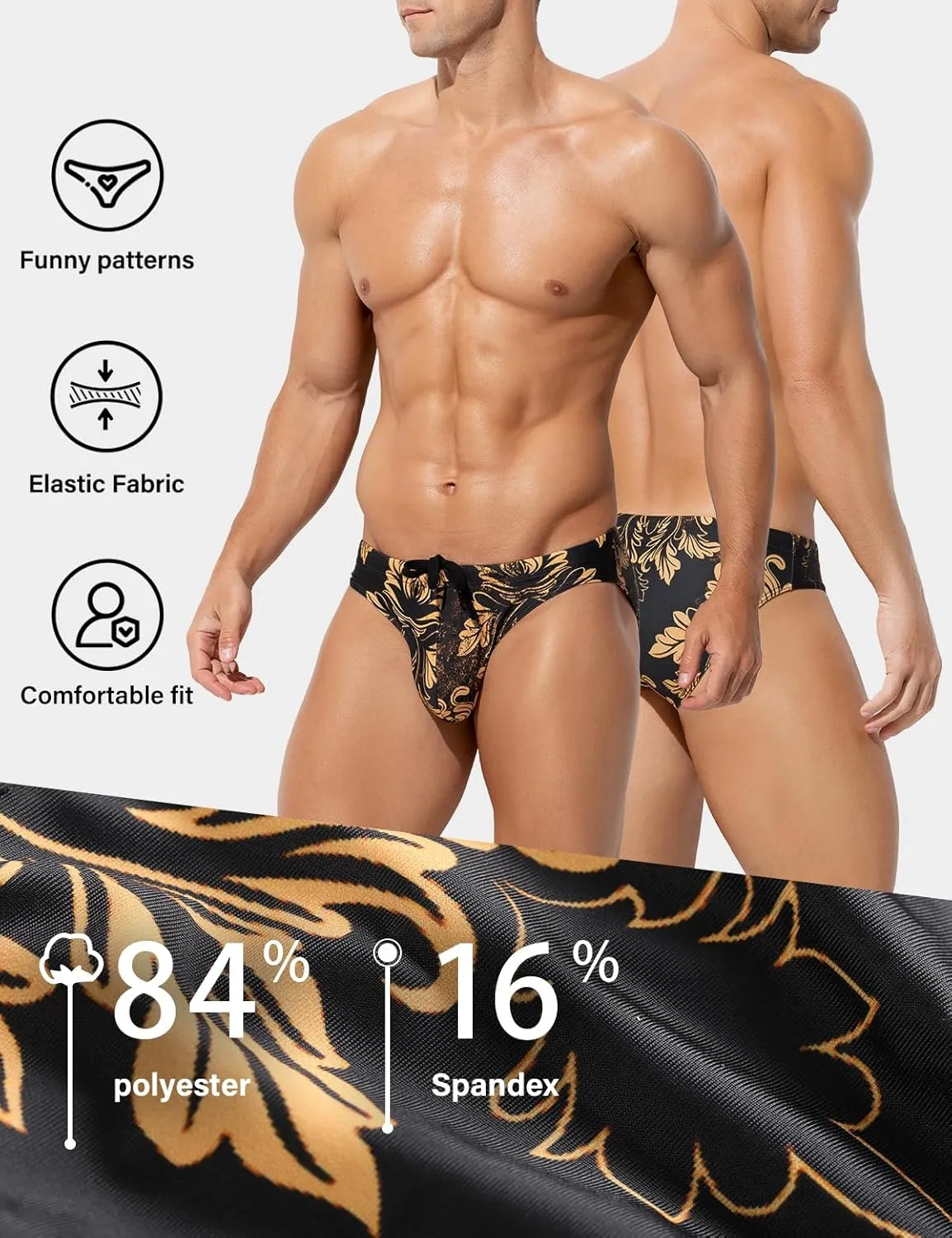 Arjen Kroos Mens Swim Briefs Sexy Bathing Bikini Printed Quick Dry Swimsuit with Drawstring for Men