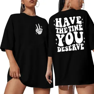 ASTANFY Oversized Tshirts for Women: Deserve Day Shirt Funny Skeleton Shirts Casual Oversized Graphic Tees Tops