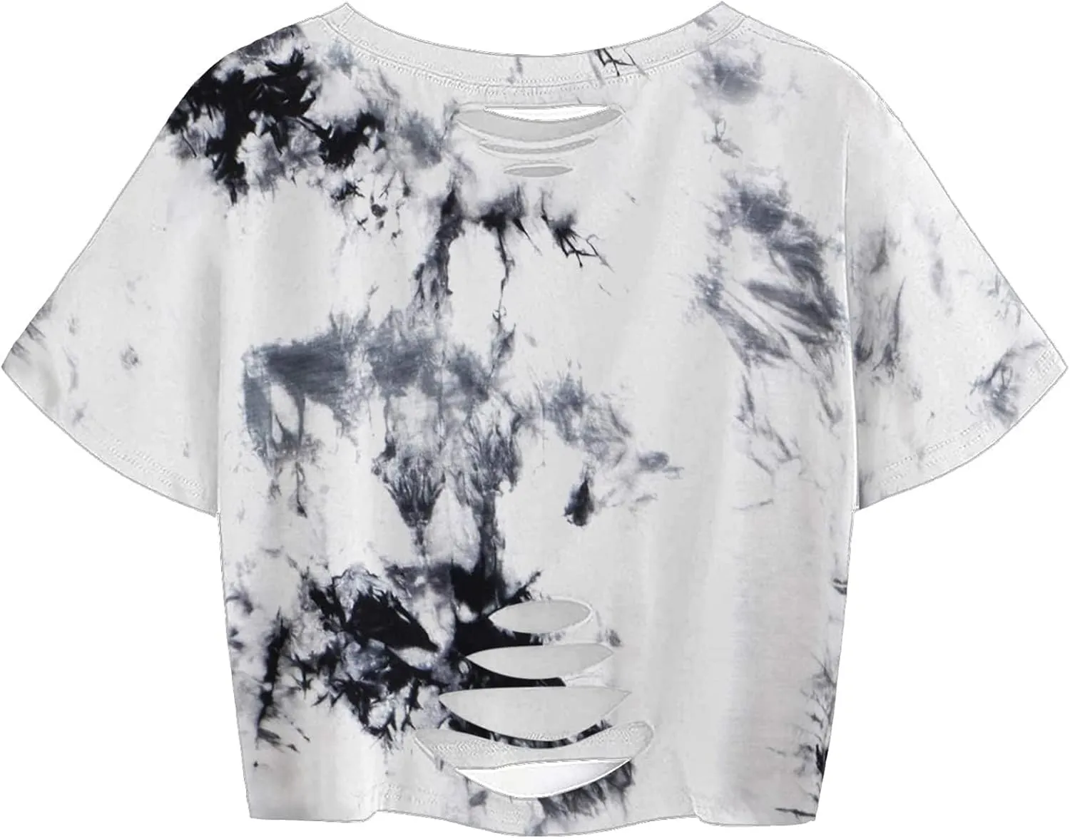 Avanova Women Los Angeles Graphic Distressed Oversized Crop Top Short Sleeve Ripped Boxy Loose Tee Shirt