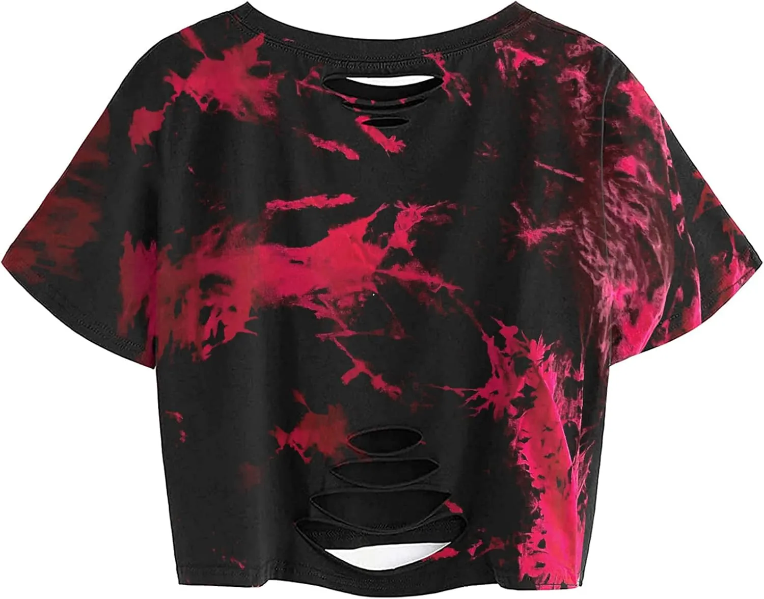 Avanova Women Los Angeles Graphic Distressed Oversized Crop Top Short Sleeve Ripped Boxy Loose Tee Shirt