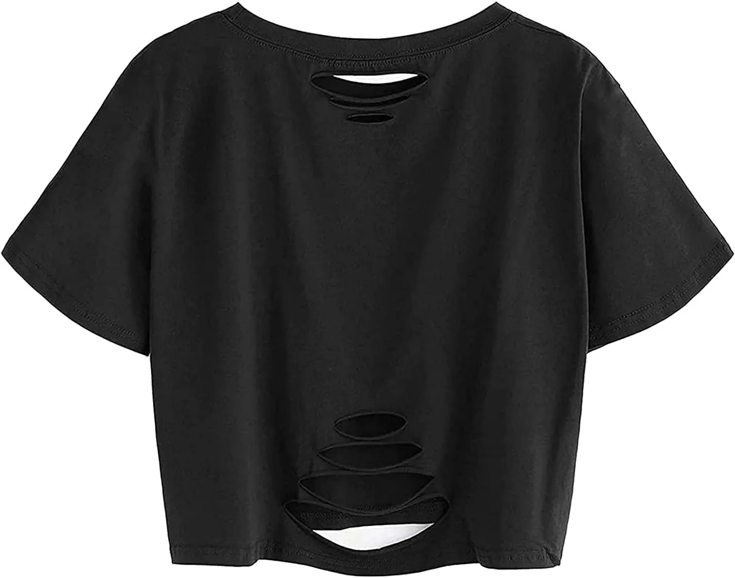 Avanova Women Los Angeles Graphic Distressed Oversized Crop Top Short Sleeve Ripped Boxy Loose Tee Shirt