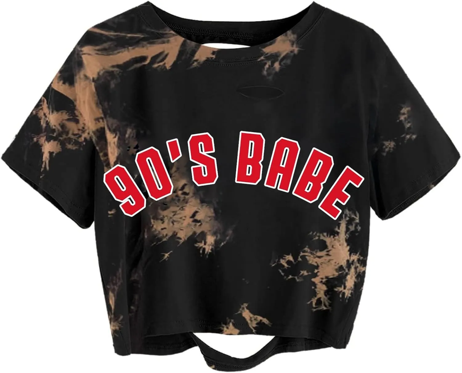 Avanova Women Los Angeles Graphic Distressed Oversized Crop Top Short Sleeve Ripped Boxy Loose Tee Shirt