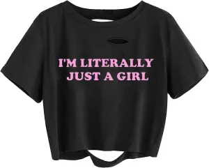 Avanova Women Los Angeles Graphic Distressed Oversized Crop Top Short Sleeve Ripped Boxy Loose Tee Shirt
