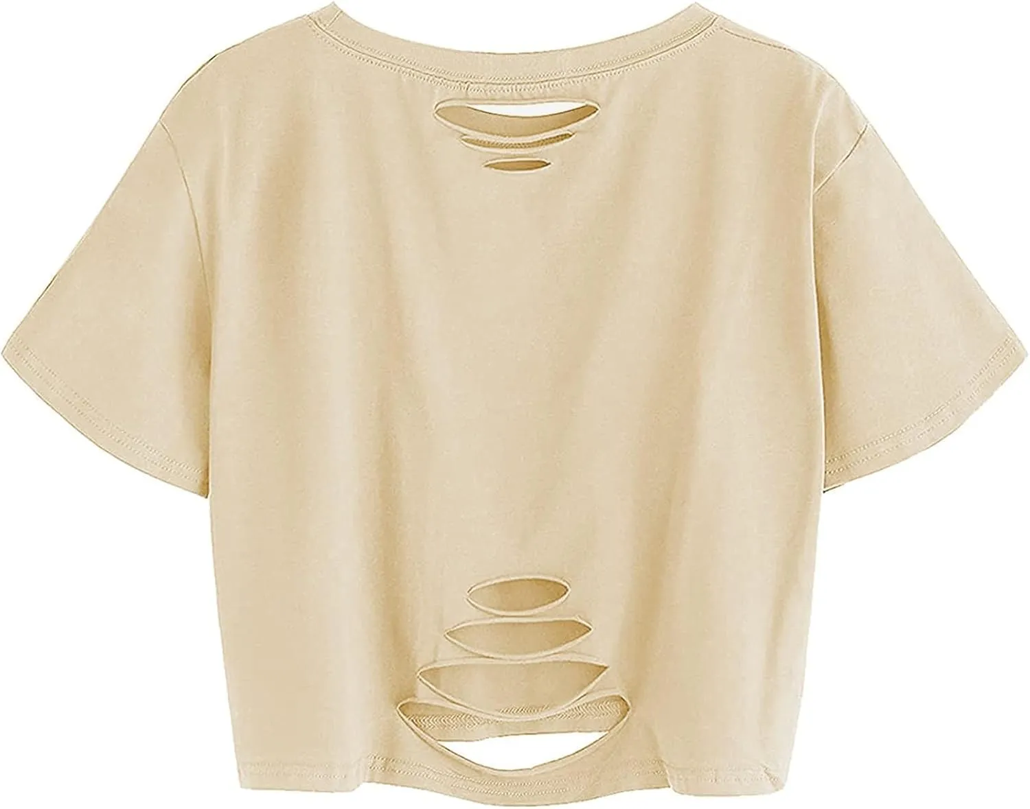 Avanova Women Los Angeles Graphic Distressed Oversized Crop Top Short Sleeve Ripped Boxy Loose Tee Shirt