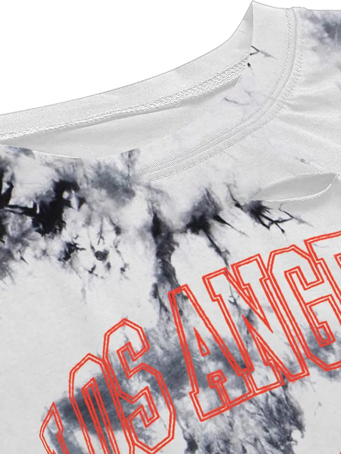 Avanova Women Los Angeles Graphic Distressed Oversized Crop Top Short Sleeve Ripped Boxy Loose Tee Shirt