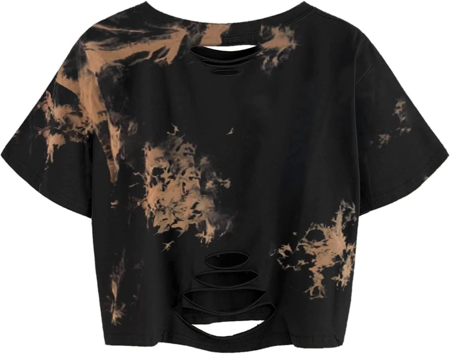 Avanova Women Skull Finger Graphic Distressed Tee Shirt Ripped Short Sleeve Crop Tops