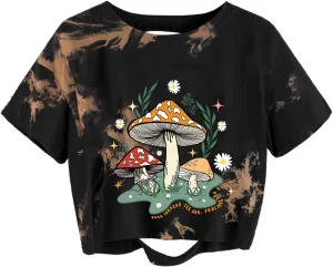Avanova Women Skull Finger Graphic Distressed Tee Shirt Ripped Short Sleeve Crop Tops