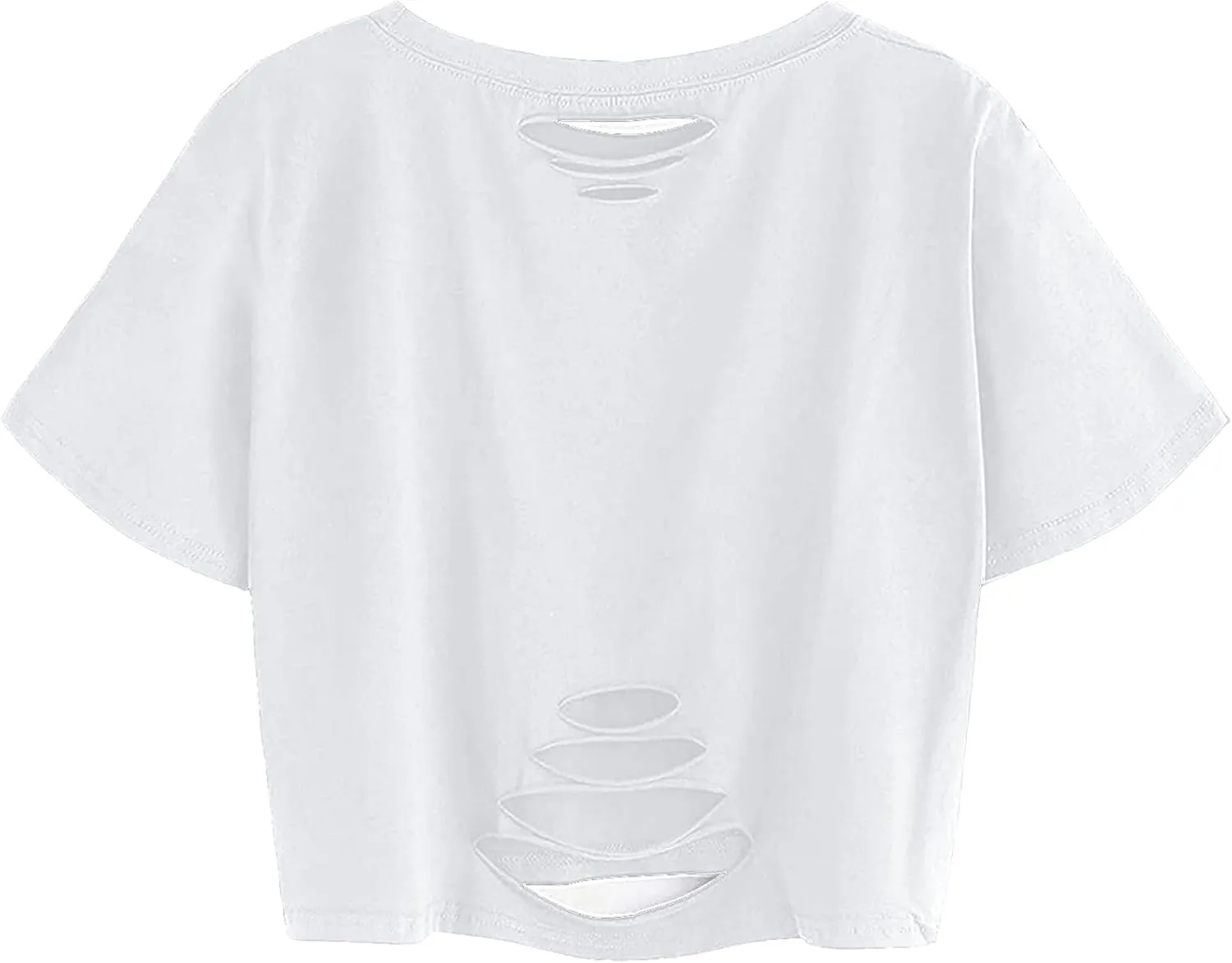 Avanova Women Sun Moon Graphic Distressed Crop Top Oversized Short Sleeve Ripped Tee Shirt