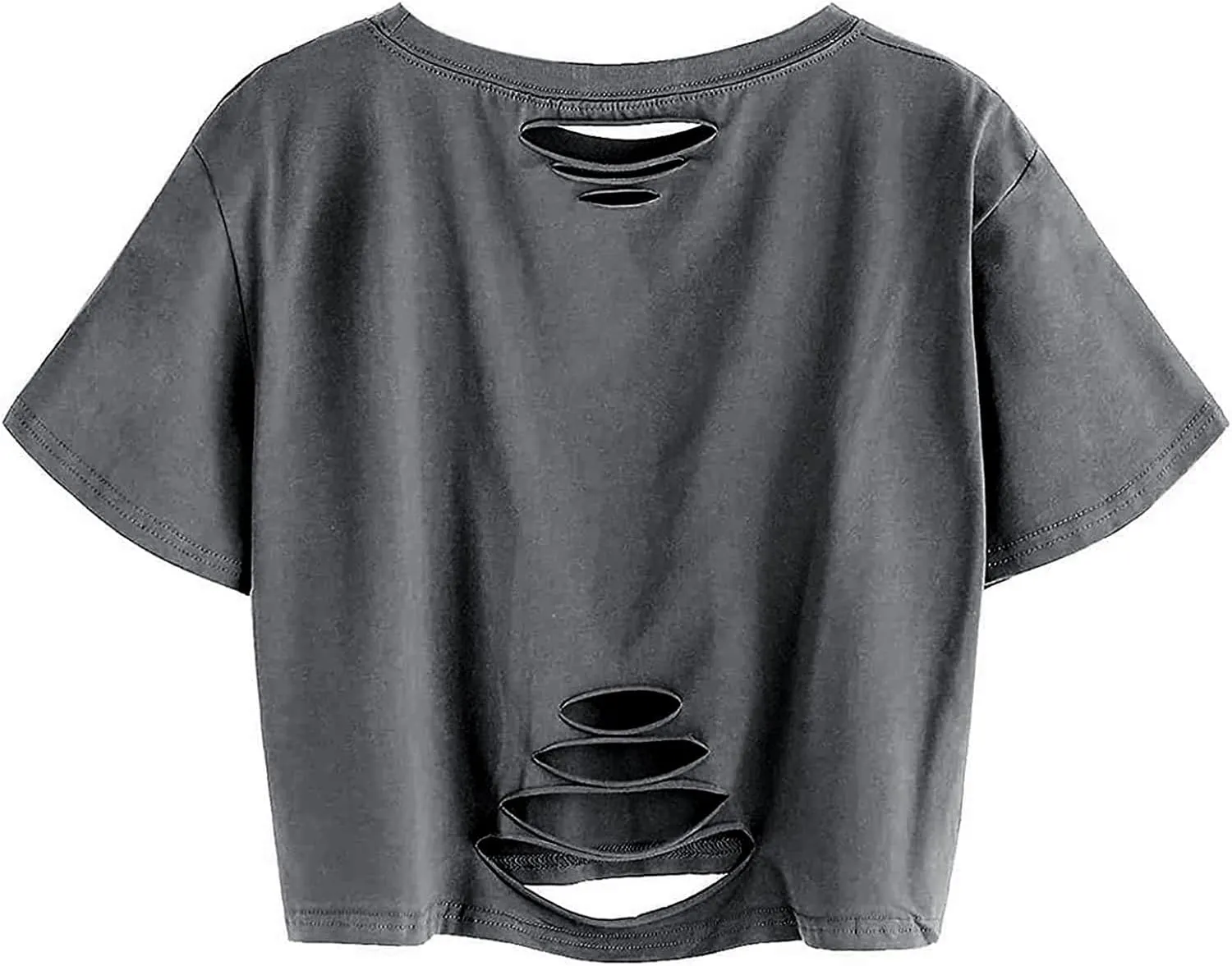 Avanova Women Sun Moon Graphic Distressed Crop Top Oversized Short Sleeve Ripped Tee Shirt