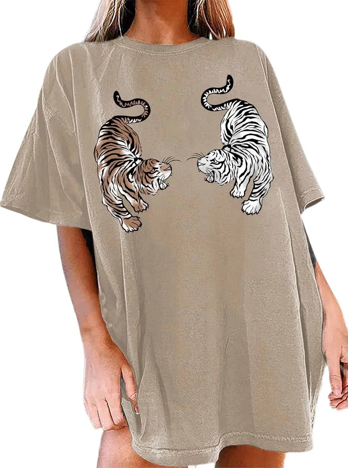 Avanova Women Tigers Graphic Oversized Tee Top Short Sleeve Loose Crewneck Summer T-Shirt