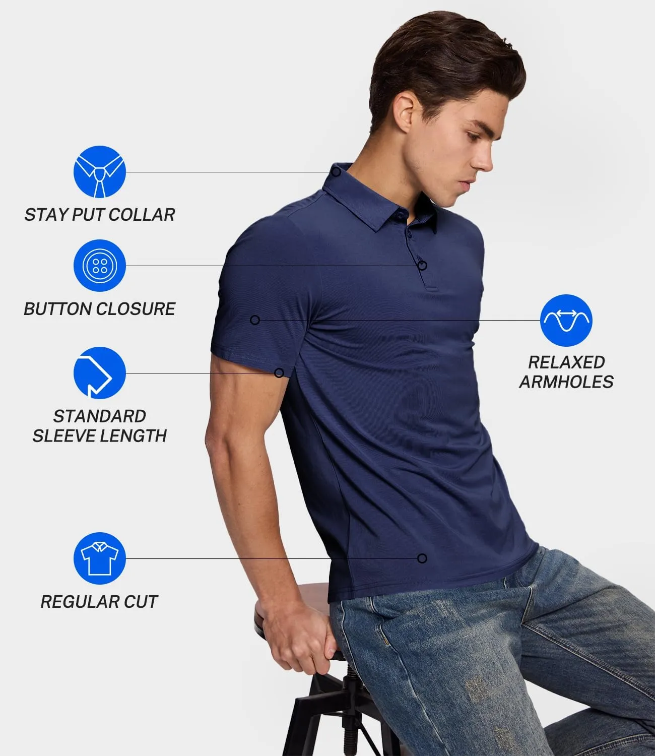 BAMBOO COOL Men's Polo Shirts Slim Fit Moisture Wicking Golf Shirts Performance Short Sleeve for Men