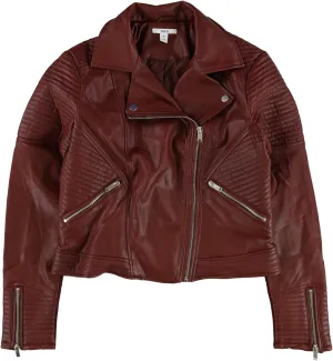 bar III Womens Quilted Moto Jacket, Red, X-Large