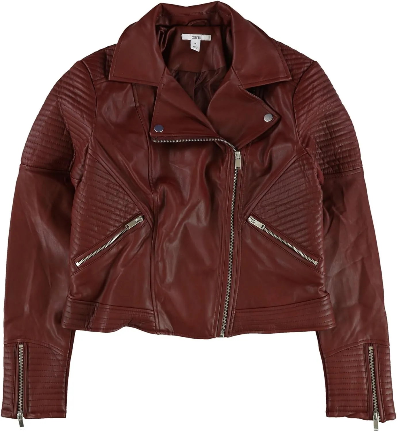 bar III Womens Quilted Moto Jacket, Red, X-Large