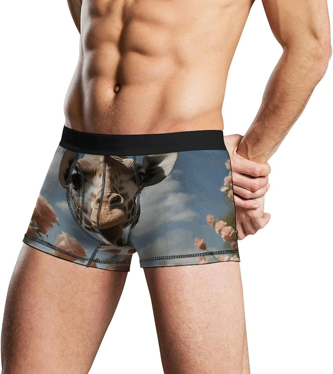 Beautiful Giraffe Mens Boxer Briefs Short Breathable Underwear Trunks Soft Moisture-Wicking Boxer Shorts