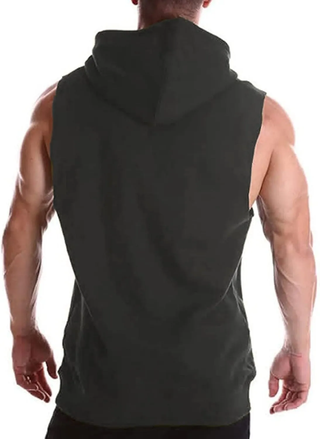 Big and Tall Sleeveless Hoodies for Men Men's Lace up Workout Hooded Tank Tops Training Fitness Sleeveless Hoodies