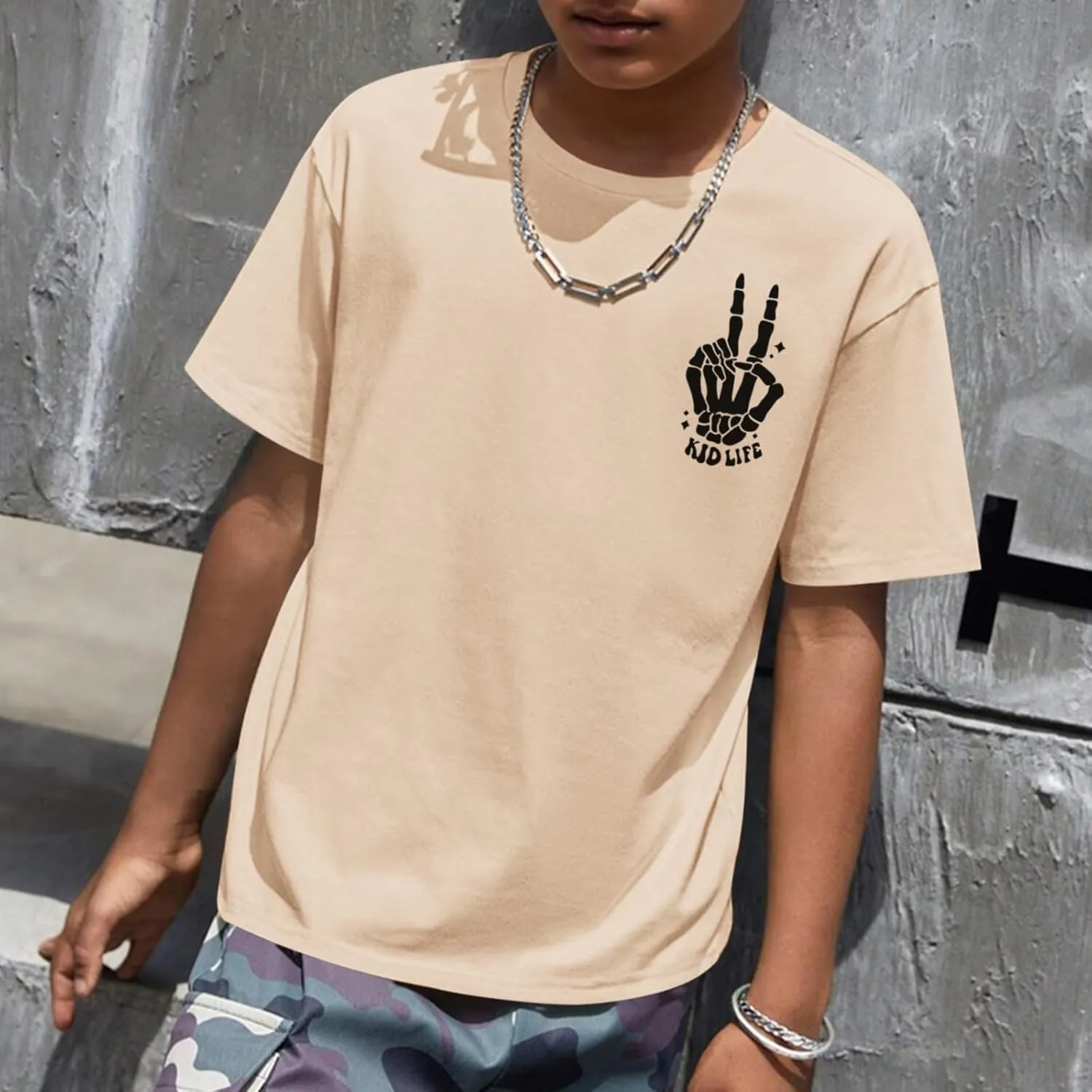 Boys Funny Saying Shirts Graphic Tees Cute Short Sleeve Preppy Clothes Tweens Skeleton Hands Tshirts for Kids Boys