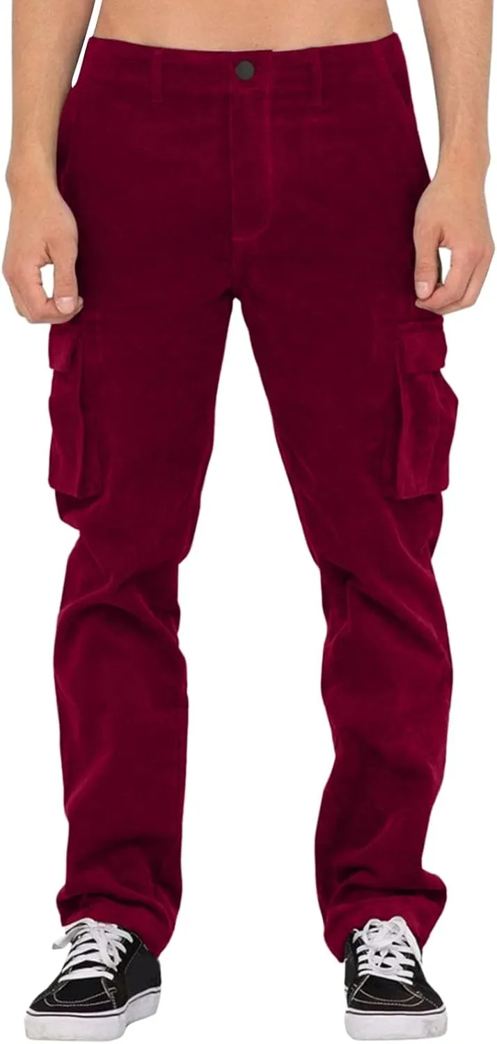 Cargo Pants for Men Men's Classic Fit Corduroy Chino Cargo Pants Multi-Pockets Work Pants Tactical Outdoor Trousers