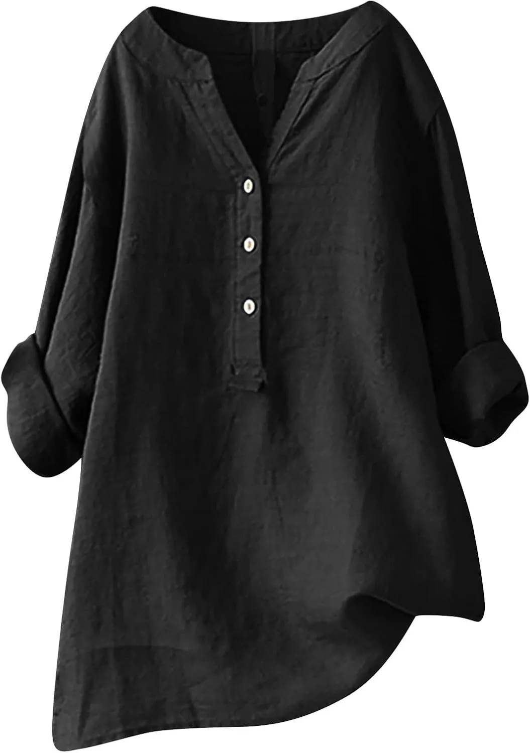 Ceboyel Women Cotton Linen Shirts Button Down Summer Blouse Roll-Up Sleeve Tops Tunic Trendy Boho Ladies Clothes 2023