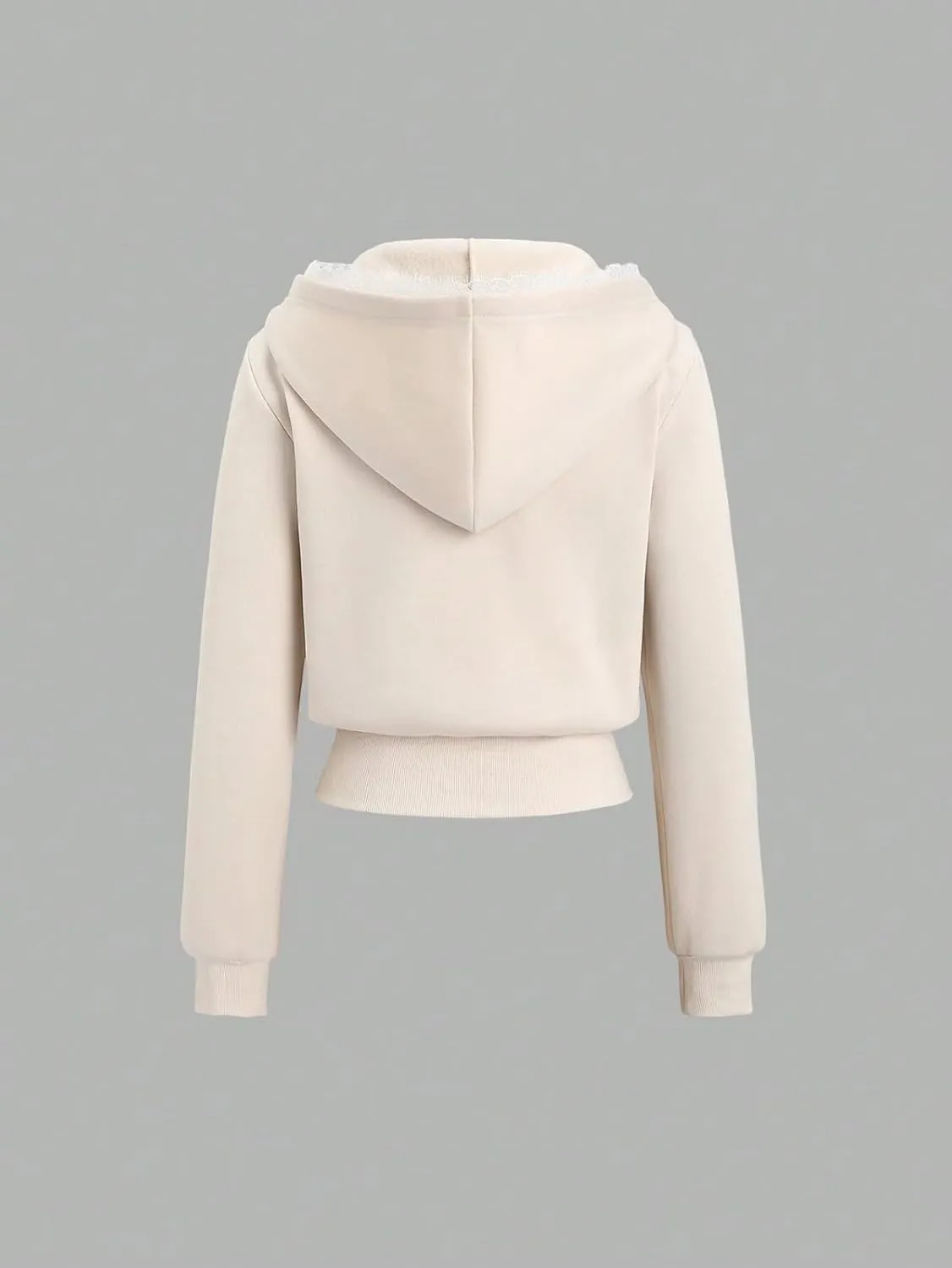 Cioatin Women Cute Lace Patchwork Bow Zip Up Crop Hoodie Y2K Coquette Fleece Casual Hooded Sweatshirt Jacket Pullover