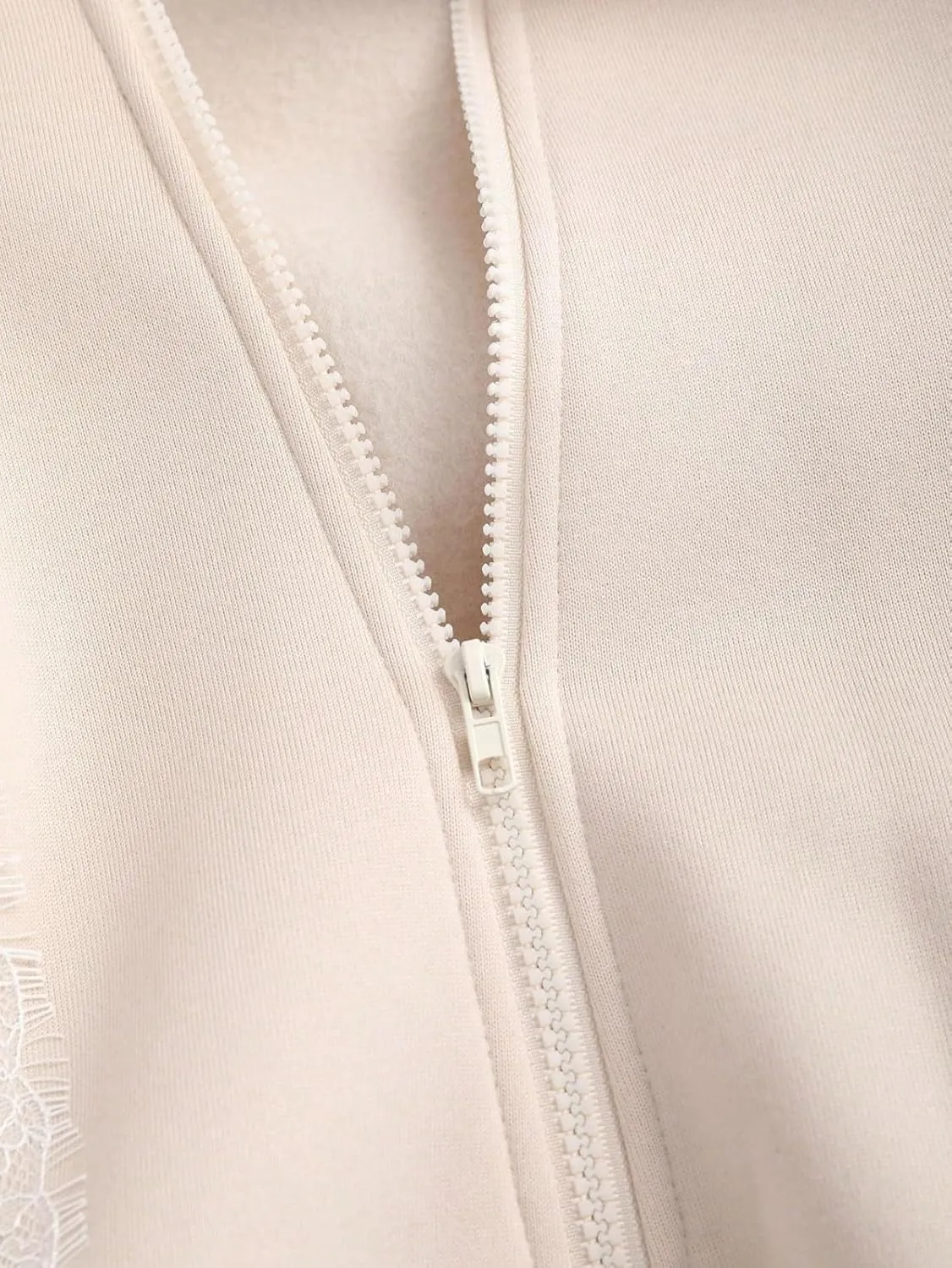 Cioatin Women Cute Lace Patchwork Bow Zip Up Crop Hoodie Y2K Coquette Fleece Casual Hooded Sweatshirt Jacket Pullover