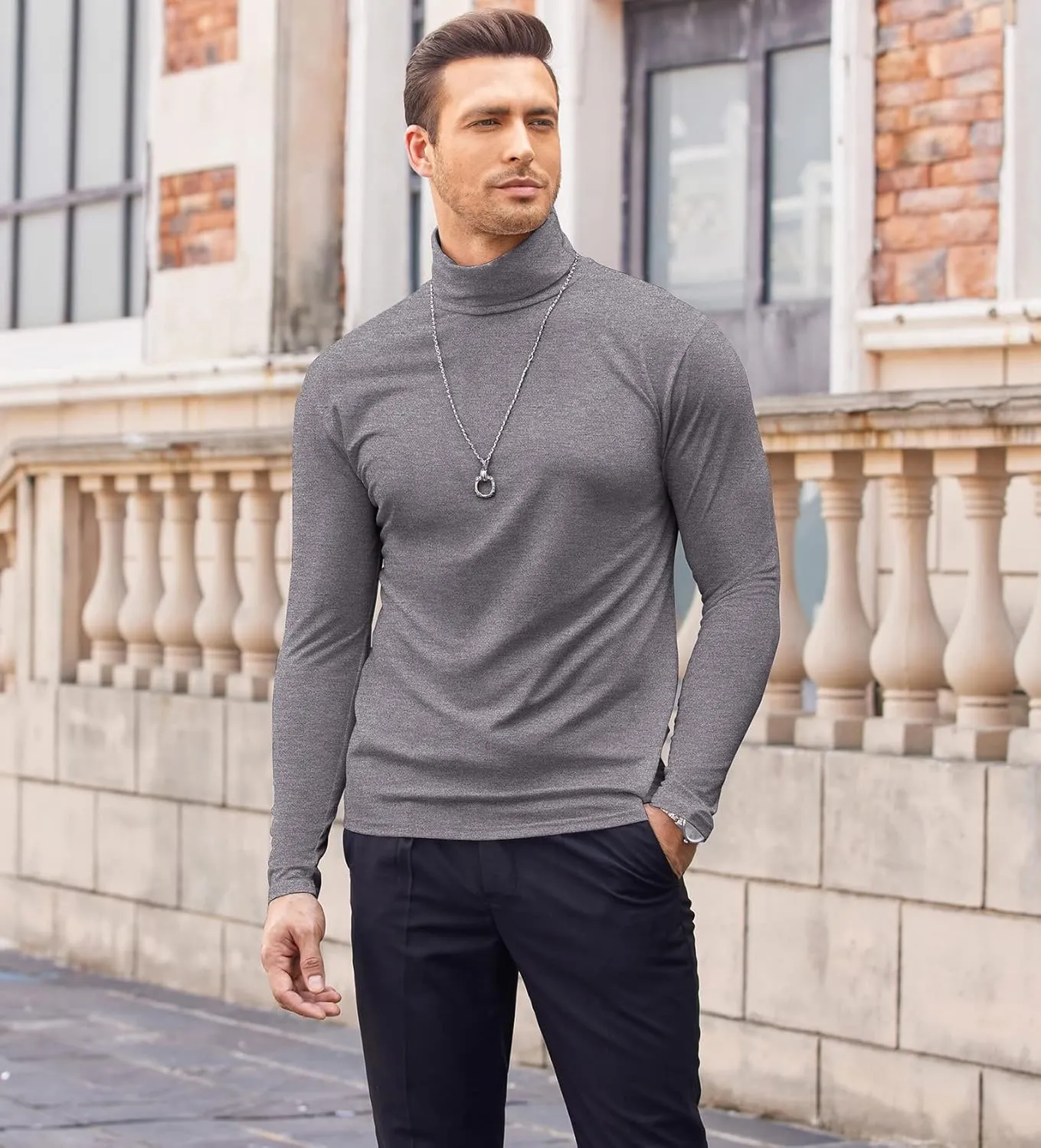 COOFANDY Men's Casual Slim Fit Turtleneck T Shirts Lightweight Basic Cotton Pullovers