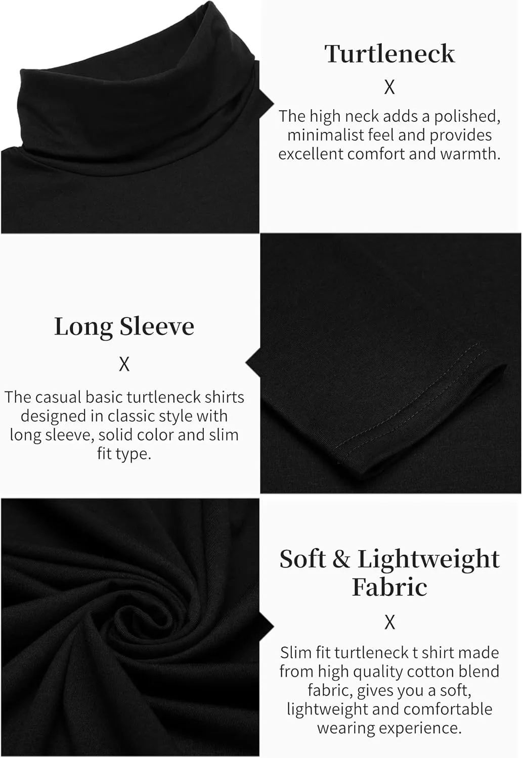 COOFANDY Men's Casual Slim Fit Turtleneck T Shirts Lightweight Basic Cotton Pullovers