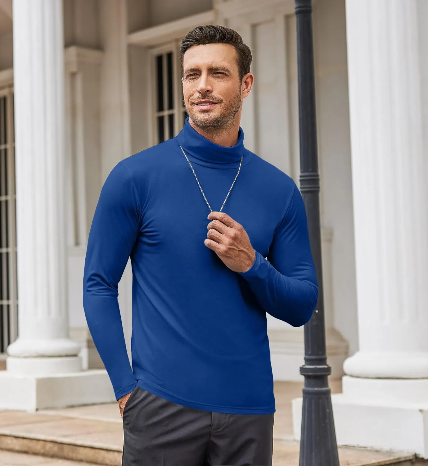 COOFANDY Men's Casual Slim Fit Turtleneck T Shirts Lightweight Basic Cotton Pullovers