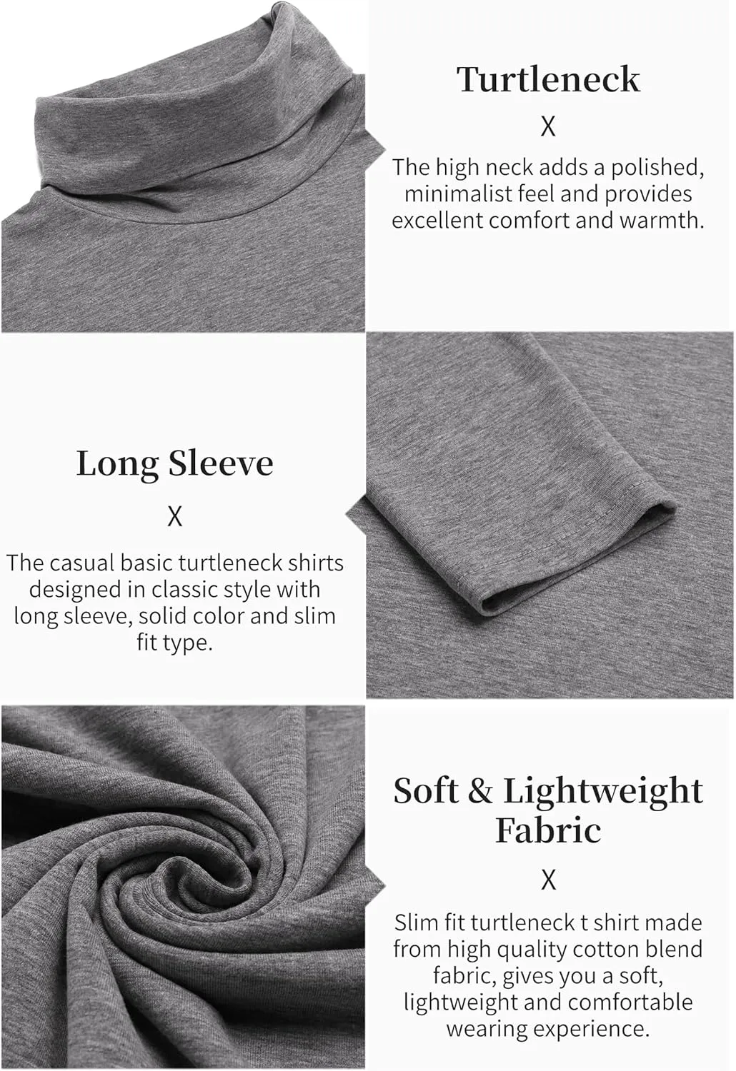 COOFANDY Men's Casual Slim Fit Turtleneck T Shirts Lightweight Basic Cotton Pullovers
