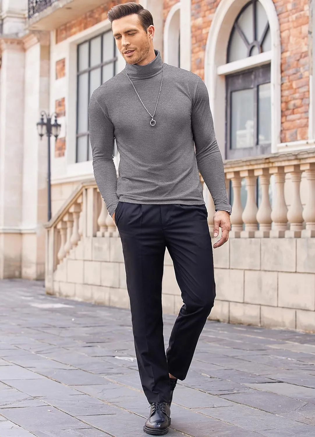 COOFANDY Men's Casual Slim Fit Turtleneck T Shirts Lightweight Basic Cotton Pullovers